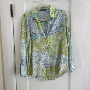 Zara Satin Floral Paisley Button Down Shirt Blouse size M